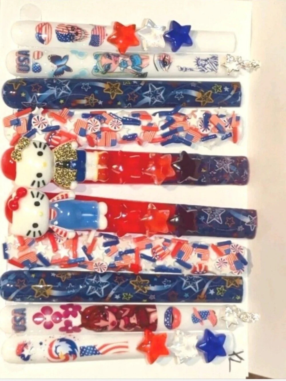 Hand CRAFTED 6XL Patriotic Red, White & Blue Press-On Nails - Star & Flag